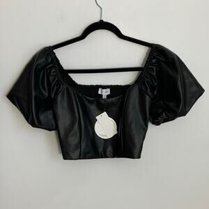 Lost + Wander Black Faux Leather Cropped Top NWT XS‎
